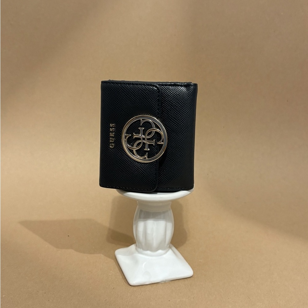 GUESS Black Wallet with Silver Emblem